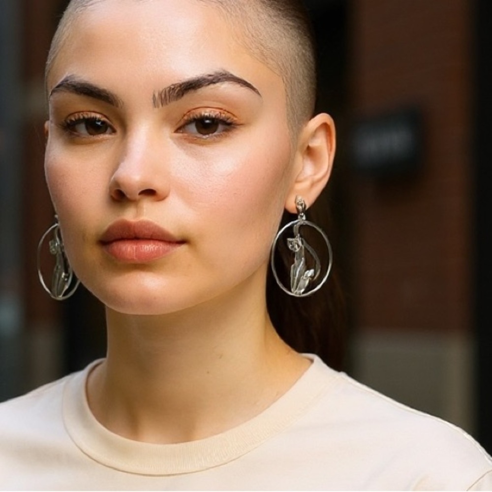 Costa Silver Cat Design Earrings